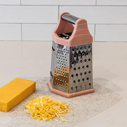 Beille 6 Side Stainless Steel Grater Top Handle Zester Slicer 7.75 Inch, Pink