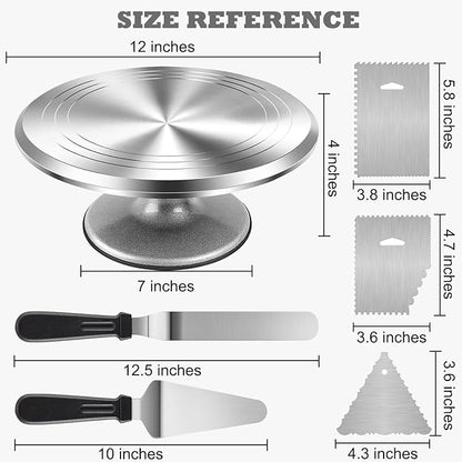 12 Inch Aluminium Rotating Cake Stand Turntable, Cake Decorating Kit Supplies with Icing Piping Tips, Frosting Spatulas, Pastry Bags, Scrapers and Other Cake Decorating Tools (85Pcs)