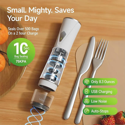 Handheld Vacuum Sealer, Premium Vacuum Sealer for Food + 35 Reusable Sous Vide Bags, Powerful Vacuum Food Sealer for Kitchen, Home, BBQ, Travel