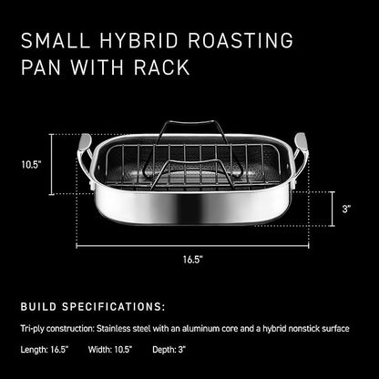 HexClad Hybrid Nonstick Small Roasting Pan with Rack, Dishwasher-Friendly, Oven-Safe Up to 900°F, Compatible with All Cooktops