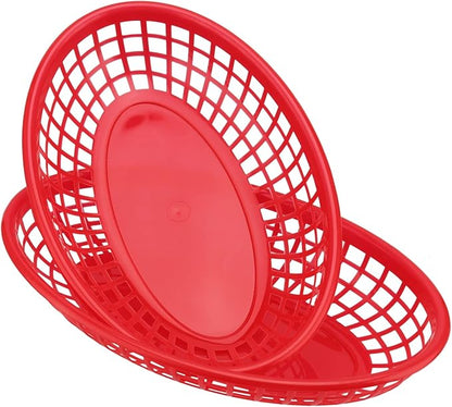 60 Pack Red Plastic Oval Fast Food Baskets - 9x5.7x1.6 Inch, Perfect for Picnic, Deli Serving, Chicken, Burgers and Fries