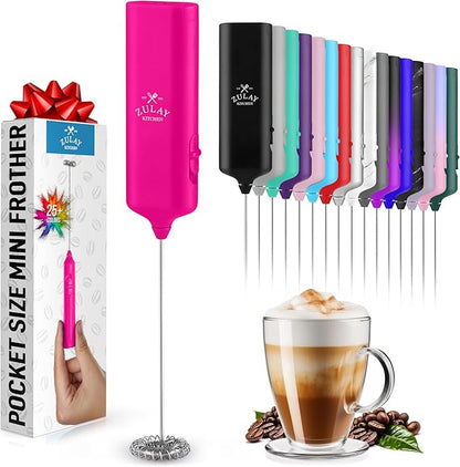 Mini & Mighty Milk Frother Wand – Handheld Coffee Frother, Battery Operated Drink Mixer – Compact Pocket Size – Detachable Whisk for Latte, Cappuccino, Matcha, Hot Chocolate – Dragon Fruit Pink