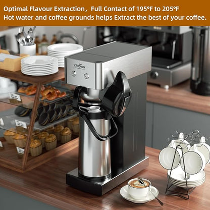 crosson 2.2L Commercial Airpot Coffee Brewer, Pour Over Drip Coffee Maker with 24 Hours Hot 2.2L Thermal Airpot Coffee Carafe Dispenser with Pump