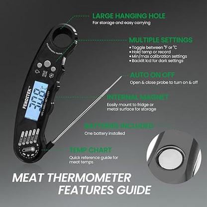 Digital Meat Thermometer，Instant Read Food Cooking Thermometer for Grilling，Waterproof Steak Thermometer for Kitchen and Outside, BBQ, Turkey, Candy, Liquids, Beef