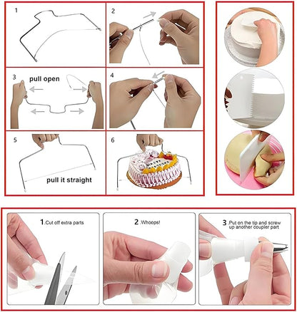 237 Pcs Cake Decorating Kit with Aluminium Alloy Rotating Cake Turntable,Cake Leveler,24 Numbered Icing Tips,2 Coupler,2 Spatulas,3 Comb Scrapers,100 Disposable Pastry Bags