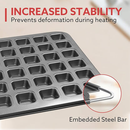 2-Piece 48 Cup Steel Mini Muffin Pan – Non-Stick Bakeware Mini Cupcake Tin(Square