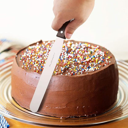 4PCS Cake Decorating Icing Spatula set with 4, 6, 8 & 10 Inch Stainless Steel Blade, Wood Handle Frosting Spatulas and Cake Stripping Tool (Straight Spatulas 4, 6, 8 & 10 Inch)