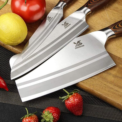 MSY BIGSUNNY 9pcs Knife Block Set, German Steel Kitchen Knife Set with Bone Chopper, Precious Pakkawood Handle for Chef Knife Block Set