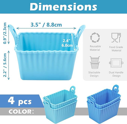 Koluti Nonstick Silicone Egg Bites Baking Mold Pack of 4, Reusable Muffin Cupcake with Double Handle, BPA Free, Small Rectangle Air Fryer Cupcakes Liner, 2 Colors