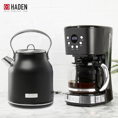 HADEN Coffee Machine, 12 Cup Drip Coffee Maker Bundled with Heritage 1.7 Liter Stainless Steel Electric Kettle, Black & Chrome