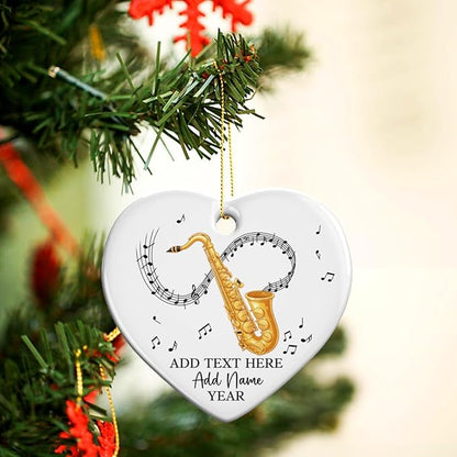 Personalized Saxophonist Christmas Ceramic Ornament 2025, Custom Text Name & Year Saxophone Player Xmas Ornament, Saxophone Musical Instrument Ornaments for Xmas Tree, Gifts for Music Lovers