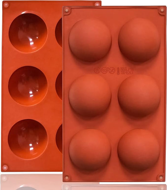 2 Pack Large 6-Cavity Semi Sphere Silicone Molds, Non-Stick Baking Mold for Making Standard Size Hot Chocolate Bomb, Cake, Jelly, Dome Mousse