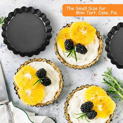 TORASO 9 Inch and 4 Inch Tart Pan with Removable Bottom, 2 PCS 9 Inch Quiche Pan and 4 PCS 4 Inch Pie Pan, Non-Stick Baking Pan (Set of 6)