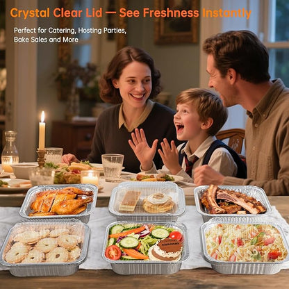 8x8 Aluminum Pans with Clear Lids - 20 Pack Disposable Baking Pans, Heavy Duty Tin Foil Trays for Cake Baking, Cooking, Heating, Storing, Prepping Food