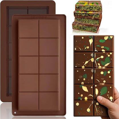 HKNMTT Chocolate Bar Molds Silicone, Large Stuffed Dubai Pistachio Deep Bar Moulds Kit 1 Inch Thick Big Pack of 2, Ideal for Homemade Making Bar Candy Bar Bpa Free DIY