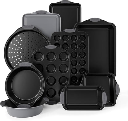 Country Kitchen Nonstick Stackable Bakeware Set - Heavy Duty, Durable, Easy Release Baking Set, Grey, 10 Pcs