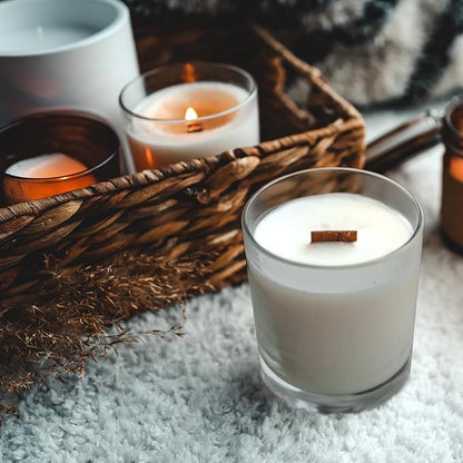 14 OZ Thick Candle Jars for Making Candles 12 Pcs, 3 Wick Empty Jars with Wood Lids for Candle Making, Sample Container,Clear Grey