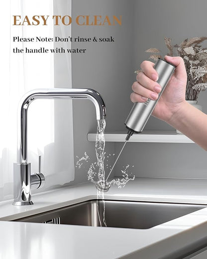 Milk Frother Rechargeable with Cover - Coffee Frother Wand, Drink Mixer Handheld with 2 Detachable Stainless Whisks 2 Speed Adjustable for Latte, Cappuccino, Hot Chocolate, Egg, Silver