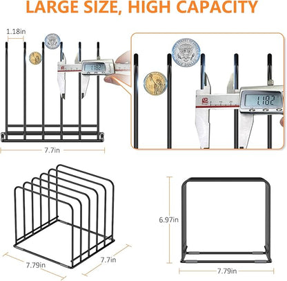 Kitchen Cabinet Organizer, Steel Cookware Holder, Divided Holder with 5 Slots for Skillets Baking Tray and Chopping Board Rack - Baking Pan Holder Storage (2 PCS)