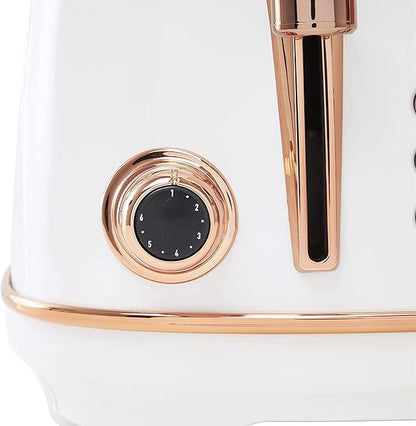 Haden Heritage 4 Slice Wide Slot Stainless Steel Toaster with Adjustable Browning Control & Non-Slip Feet, Ivory & Copper