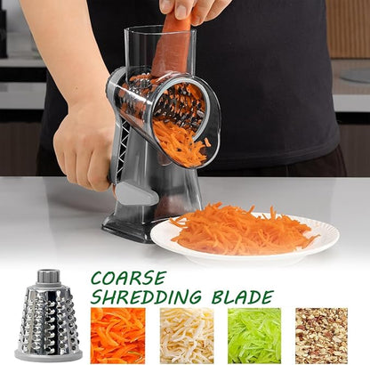 Cheese Grater Rotary Cheese Grater,Versatile Cheese Shredder,Blades for Shredding, Grating, Slicing,Cheese Shredder with Suction Base and Cleaning Brush Kitchen Gift (gray)