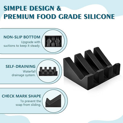 Self Draining Soap Dish,Silicone Suction Cup Soap Holder, Bathroom Soap Dish for Bar Soap,Can Extend Soap Life,Bathroom, Bath Tub, Kitchen Sink (4, Black)