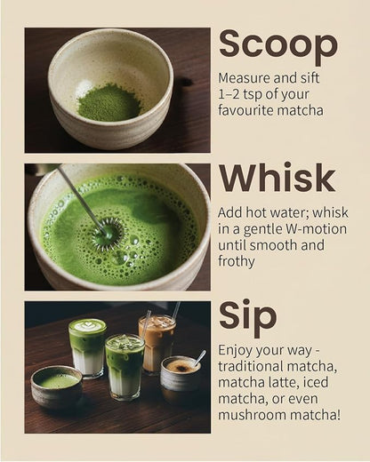 Elementi Matcha Whisk & Frother Set - Powerful Electric Matcha Mixer for Powder, Easy to Use Electric Whisk Kit - Craft Effortless Lattes with the Elementi Milk Frother Wand & Wisk (Emerald Green)