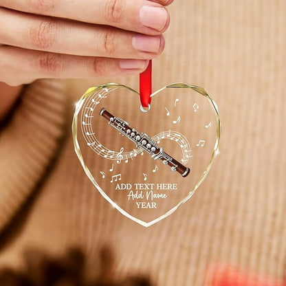 Personalized Oboist Christmas Glass Ornament 2025, Oboe Teacher Christmas Tree Ornaments, Custom Text Name & Year Oboe Ornament Gift for Student Friend, Musical Instruments Xmas Decorations