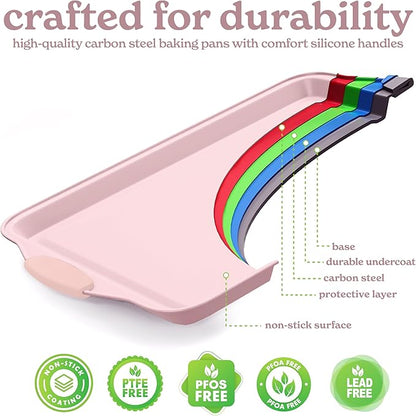 Country Kitchen Nonstick Stackable Bakeware Set - Heavy Duty, Durable, Easy Release Baking Set, Pink, 4 Pcs