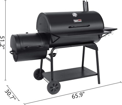 Royal Gourmet CC2036F Barrel Charcoal Grill with Offset Smoker, Outdoor BBQ Grill with 1200 Sq. In. Grilling Area for Large Event Gathering, Black