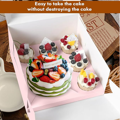Pink 1+5 paper box 10pcs Bakery Boxes with Window,Stackable Cake and Cupcake Carriers, for Birthdays & Parties (Pink, 1+5(10Pack))