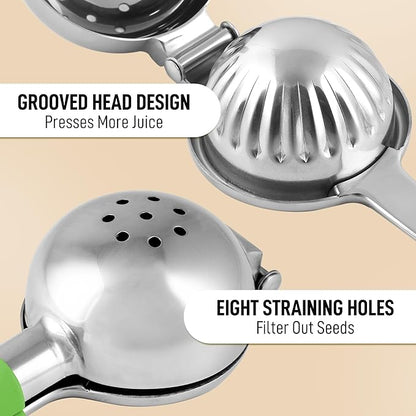 Zulay Kitchen Lemon Squeezer Stainless Steel with Premium Heavy Duty Solid Metal Squeezer Bowl and Food Grade Silicone Handle - Large Manual Citrus Press Juicer and SS Lime Squeezer (Light Green)