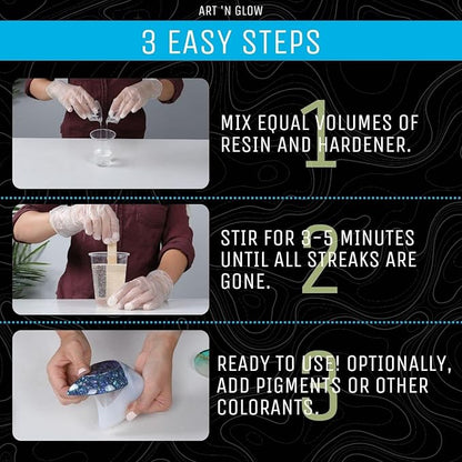 Art 'N Glow Epoxy Resin 2 Gallon Kit - Crystal Clear, UV Resistant, Self Leveling, Food Safe for Table Top, Crafts, Wood, Casting, Jewelry Making, Use with Mica Powder, Silicone Molds, Alcohol Ink