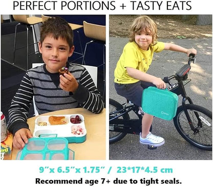 Bento Box Lunch-Box with Bag and Ice Pack, Insulated Lunch Bag and Snack Container Set for Kids Boys Girls Adults. 6 Compartments, Divided Portion Containers, Boxes for School Lunches, Teal