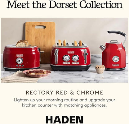 Haden Dorset 1.7 Liter Stainless Steel Electric Kettle, Hot Water Kettle with 360-Degree Base and Auto Shutoff, Rectory Red
