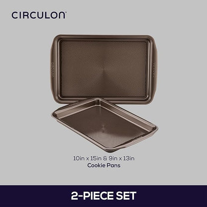 Circulon Nonstick Bakeware Set with Nonstick Cookie Sheets / Baking Sheets - 2 Piece, Chocolate Brown , Set (9" x 13" & 10" x 15")