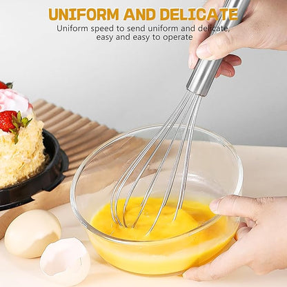 NileHome Stainless Steel Whisk Set 8" 10" Hand Blender + 12" Semi-Automatic Rotary Kitchen Whisk Kitchen Wisk Wire Whisks for Cooking, Whisking, Blending, Beating, Stirring- 3 Pack...