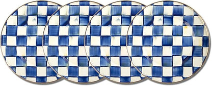 MACKENZIE-CHILDS Enamel Dinner Plate, Decorative Dinnerware Plate, 10 Inches, Set of 4, Blue-and-White Royal Check
