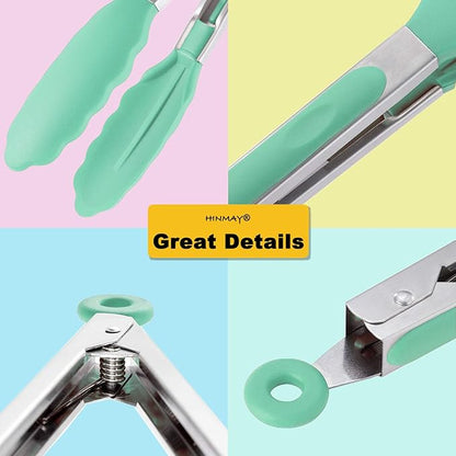 Kitchen Cooking Tongs with Silicone Tips 9-Inch Food Tongs, Set of 3 (Mint)