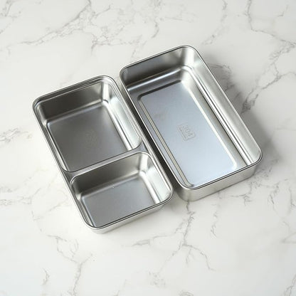 gimmiebox premium stainless steel bento box lunch box with compartments for adults, spoon and fork, leak-proof, easy side locks (White)