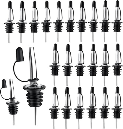 Pafusen 24 Pack Stainless Steel Speed Pourers Spouts with Tapered, Liquor Pourers with Rubber Cap, Hygienic, Dishwasher Safe, Fits most Classic Bottle's Lip up to 3/4"