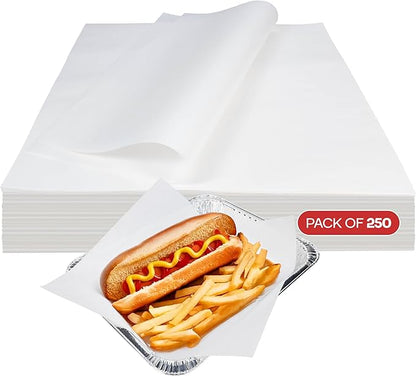 White Deli Paper Sheets, 12" x 12" (250 pcs.) - USA-Made Premium Food Basket Liners - PFAS-free Grease Resistant Deli Paper Sheets for Snack & Baking Wrap, Picnic & Party by IDL Packaging