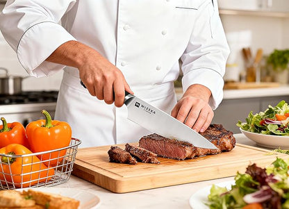 WIZEKA 15-Piece knife set, High Carbon Stainless Steel Kitchen Knife Set, Ultra Sharp Knife Block Set with Sharpener, Black, Crown Series