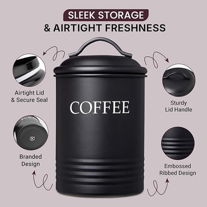 Kitchen Canister Set of 3 Sugar Coffee Tea with lids Food Storage, Black