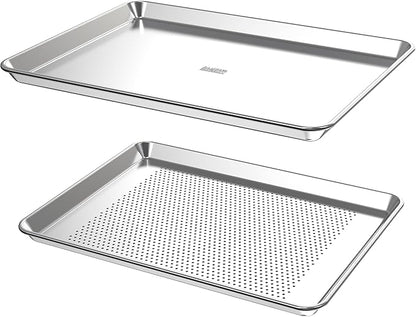 Baking Sheet Set with Rack 18" Non-Toxic Bakeware Set Baking Trays for Oven, 100% Recycled Aluminum, 2pc Bakeware Set Baking Sheets 18" Never Rust, PTFE,PFAS,PFOA Free by Baker's Secret