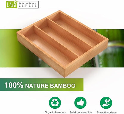 Bamboo Utensil Drawer Organizer, Silverware Tray Organizer, Kitchen Drawer Organizer for Flatware Cutlery, (Natural, 3 Slots)