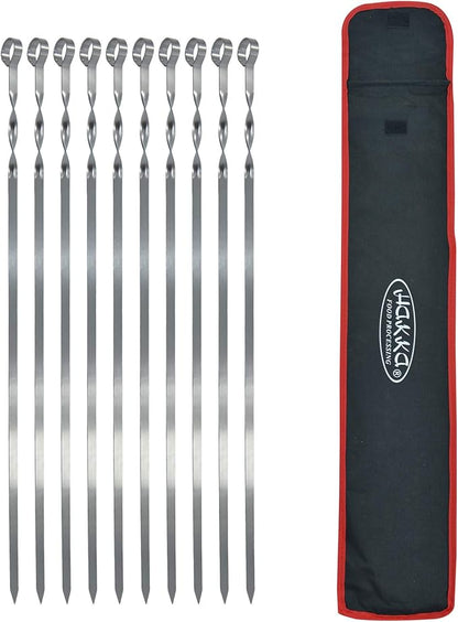 Hakka Stainless Steel Barbecue Skewers, 23" Heavy Duty Metal Skewers Large Wide Grilling Reusable Kabob Sticks with NonSlip Ring Handle,Set of 10