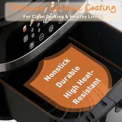 Air Fryer 6.5 QT,8 in 1 with Visible Window,LED display, 400℉ Precise Temperature Control, Shake Reminder&Pre-heat indicator,Metal inner cavity,Nonstick & Dishwasher Safe Basket
