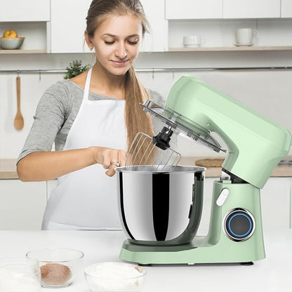 Stand Mixer, 5.5 Quart, 10 Speed Tilt-Head Kitchen Mixer, Copper Motor, Household Food Mixer with Bowl, Flat Beater, Dough Hook, Egg Whisk (450W Green)