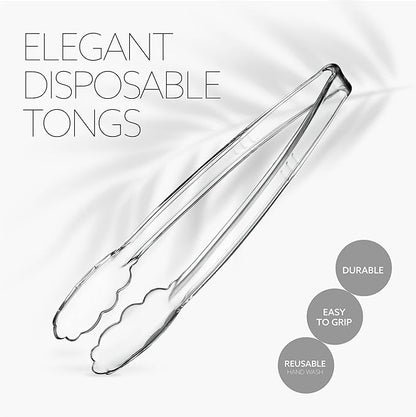 [Clear Tongs 12'' Inches] Plasticpro 12'' Serving Tongs Heavy Duty Reusable Kitchen and BBQ Clear Serving Tongs for party's, Caterings, Events, Buffet, Weddings, And every Day use Pack of 12
